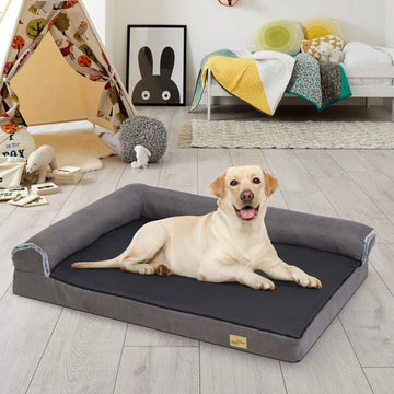 BigngoPaw Heavy Duty Dog Bed for Large Medium Super Soft L - shape Pet Calming Bed Chaise Sofa Kennel Mat w/ Removable Plush Cover
