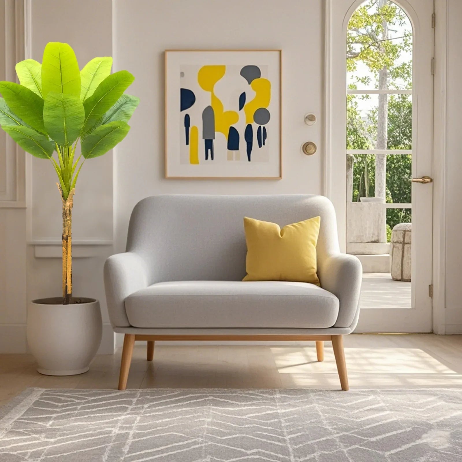 Bird of Paradise Artificial Plants Tree Tropical Faux Banana Silk Tree Fake Banana Leaf Plant with Stalks for Home Office Decor