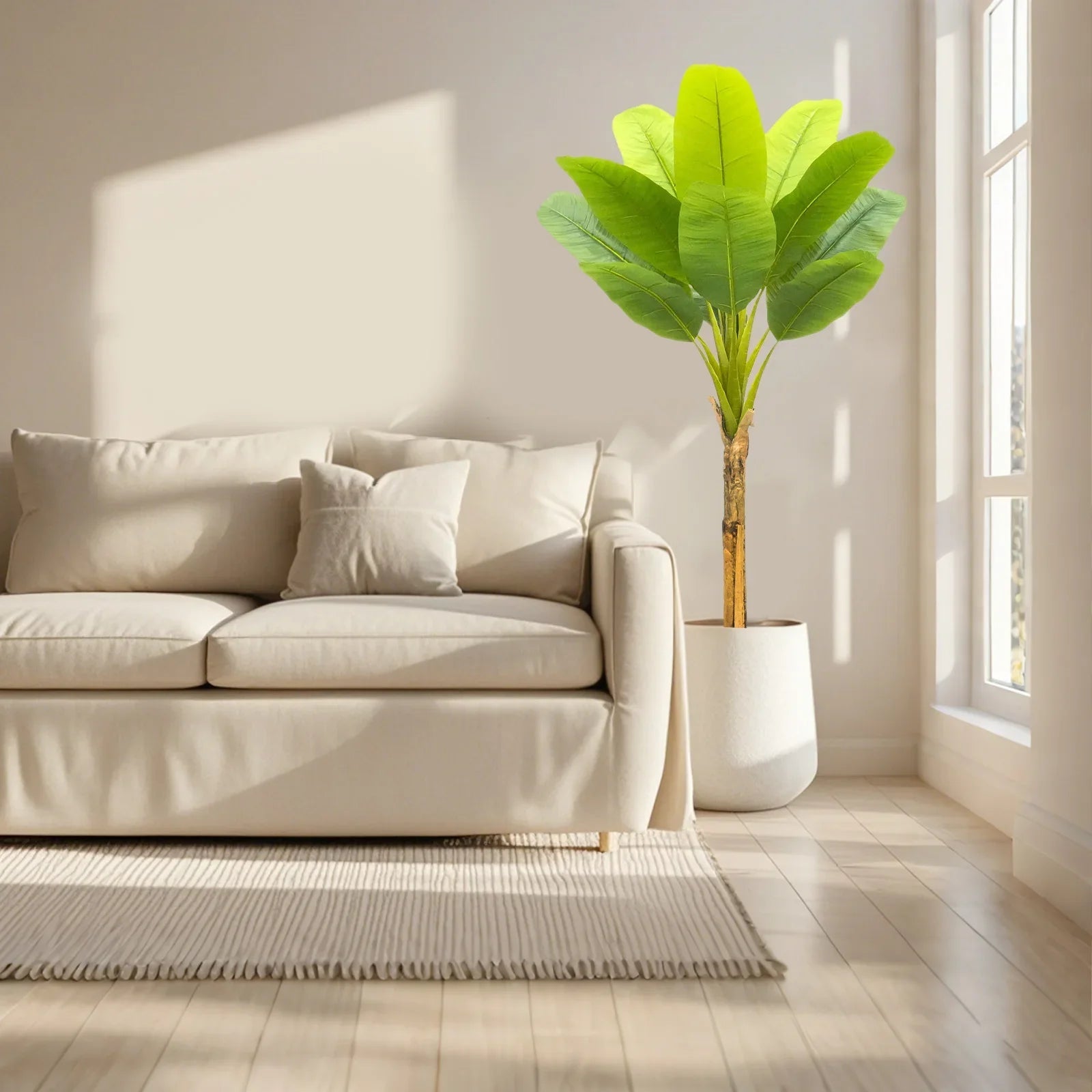 Bird of Paradise Artificial Plants Tree Tropical Faux Banana Silk Tree Fake Banana Leaf Plant with Stalks for Home Office Decor