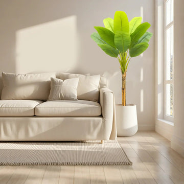 Bird of Paradise Artificial Plants Tree Tropical Faux Banana Silk Tree Fake Banana Leaf Plant with Stalks for Home Office Decor