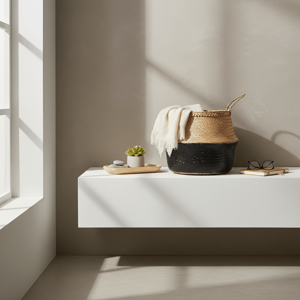 Black And Natural Medium Seagrass Basket