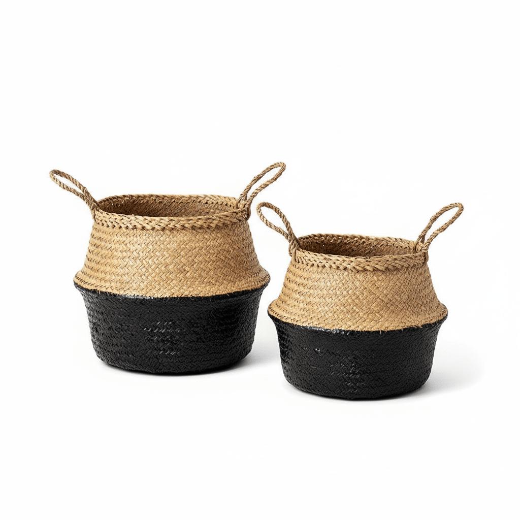 Black And Natural Medium Seagrass Basket