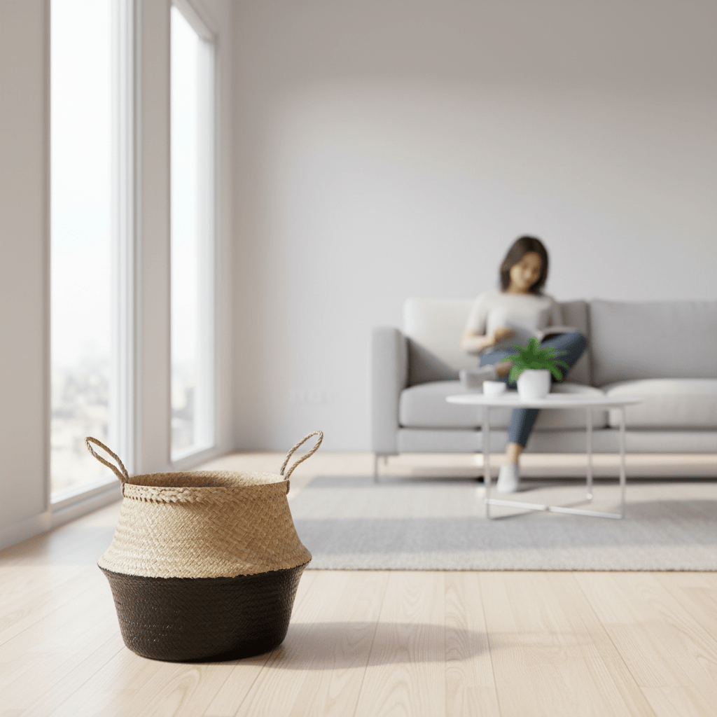 Black And Natural Small Seagrass Basket