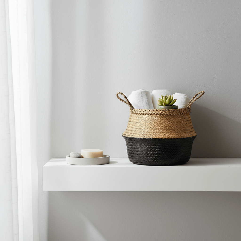 Black And Natural Small Seagrass Basket
