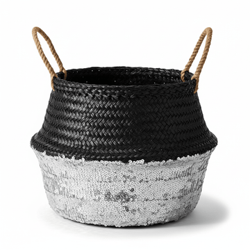 Black And Silver Medium Seagrass Basket