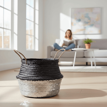 Black And Silver Medium Seagrass Basket