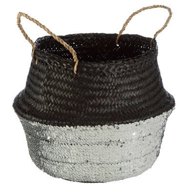 Black And Silver Small Seagrass Basket