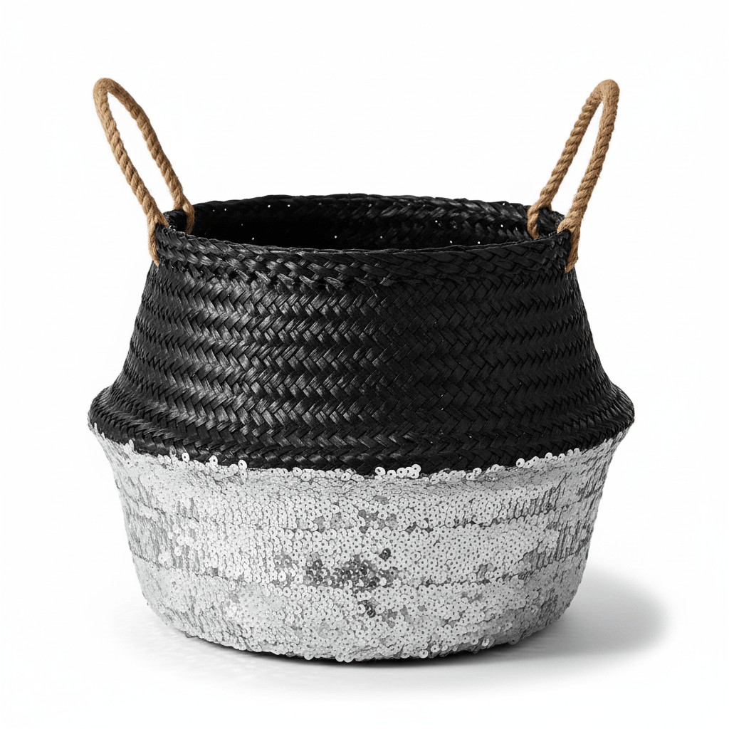 Black And Silver Small Seagrass Basket