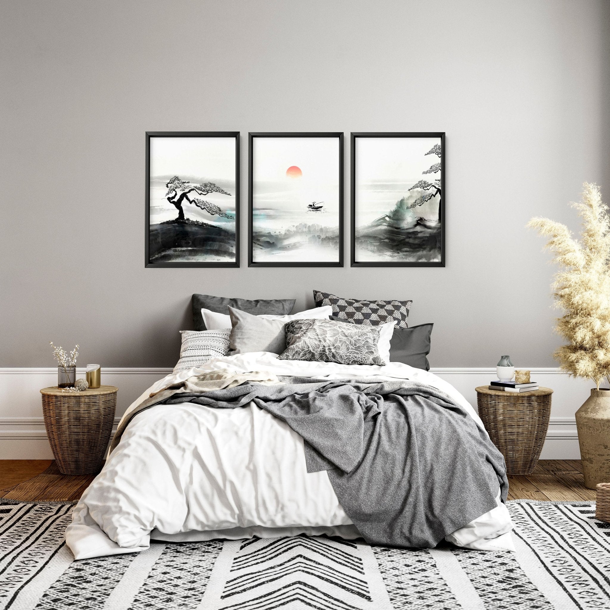 Black And White Japanese Art | Set of 3 wall art prints