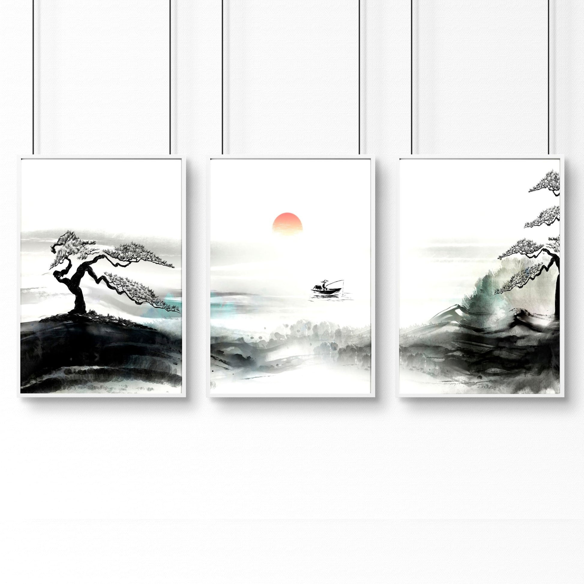 Black And White Japanese Art | Set of 3 wall art prints