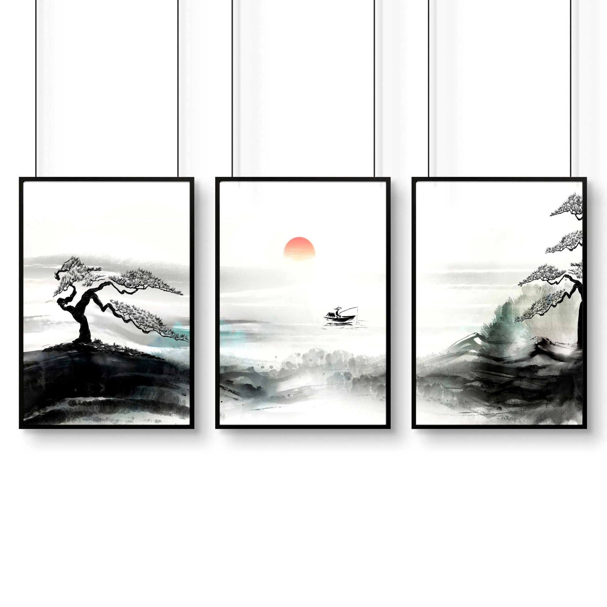 Black And White Japanese Art | Set of 3 wall art prints