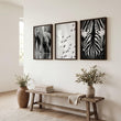 Black and White Photography Wildlife wall art | Elephants, Birds & Zebra displayed on a wall in a styled room — view 2