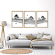 Black and White wall art for Living Room | Japanese Ink Landscape with Red Moon displayed on a wall in a styled room — view 10