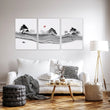 Black and White wall art for Living Room | Japanese Ink Landscape with Red Moon displayed on a wall in a styled room — view 13