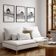 Black and White wall art for Living Room | Japanese Ink Landscape with Red Moon displayed on a wall in a styled room — view 5