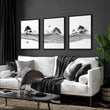 Black and White wall art for Living Room | Japanese Ink Landscape with Red Moon displayed on a wall in a styled room — view 9