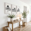 Black and White wall art Japandi Ink Landscape with Red Sun displayed on a wall in a styled room — view 5