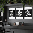 Black Framed Artwork Botanical Floral wall art displayed on a wall in a styled room
