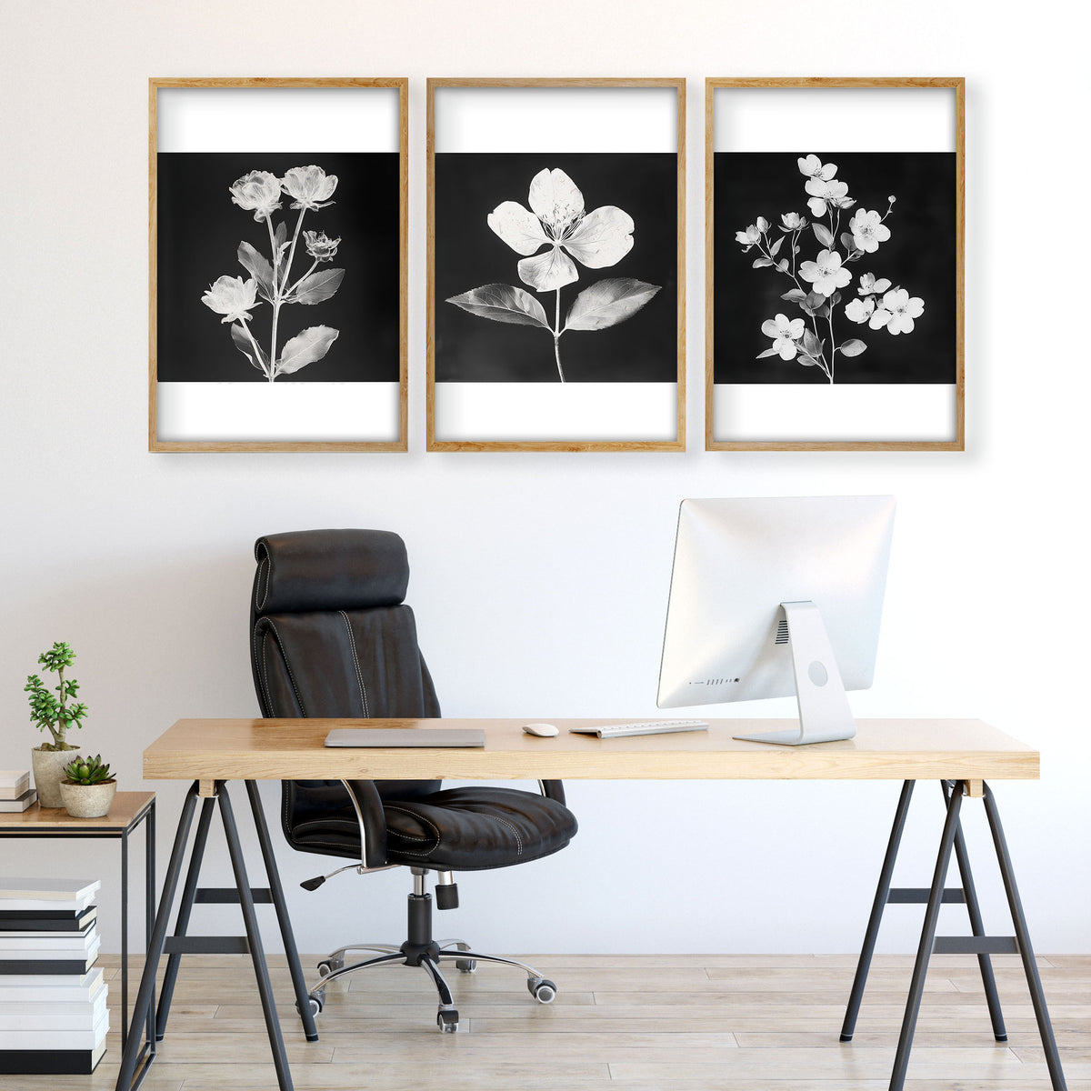 Black Framed Artwork Botanical Floral wall art displayed on a wall in a styled room — view 2
