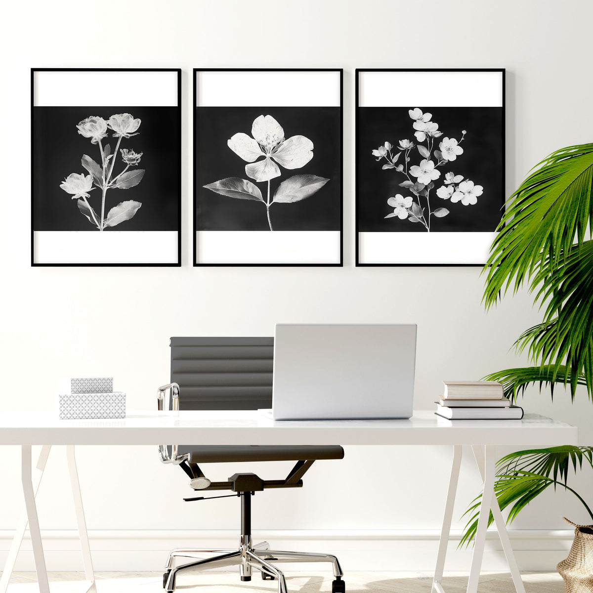 Black Framed Artwork Botanical Floral wall art displayed on a wall in a styled room — view 3