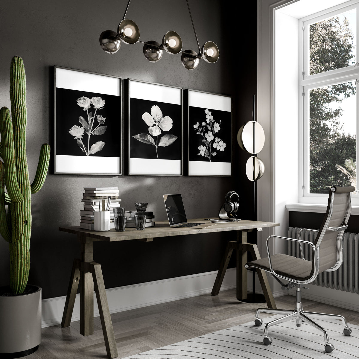Black Framed Artwork Botanical Floral wall art displayed on a wall in a styled room — view 6