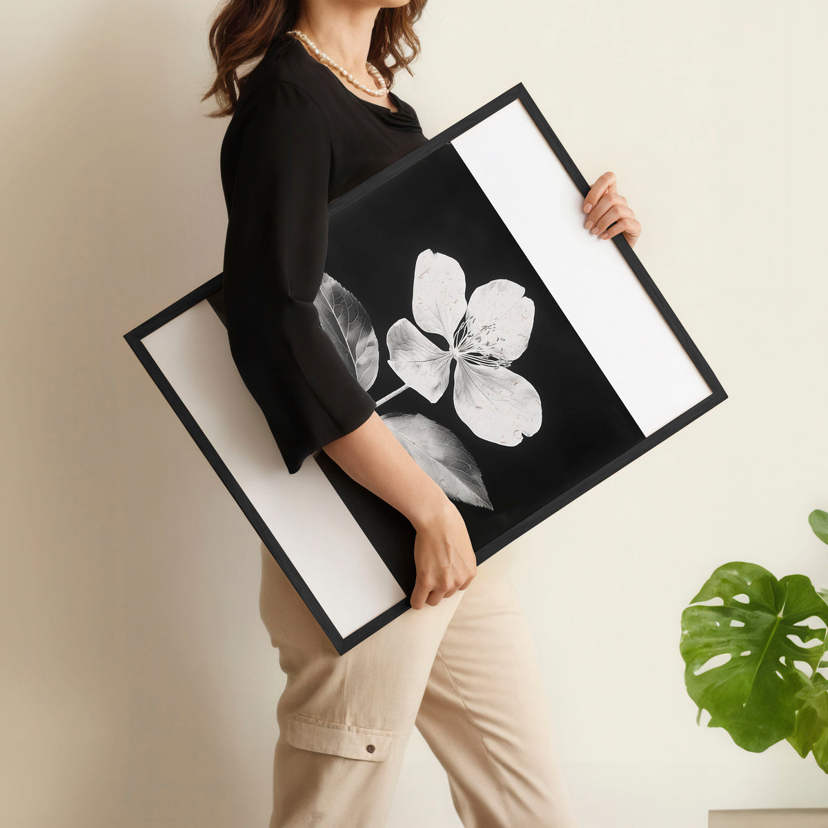 Black Framed Artwork Botanical Floral wall art displayed on a wall in a styled room — view 7