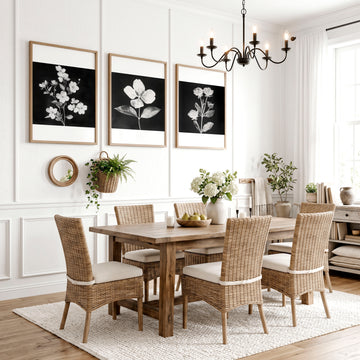 Black Framed Wall Art French Country Botanical Floral wall art displayed on a wall in a styled room