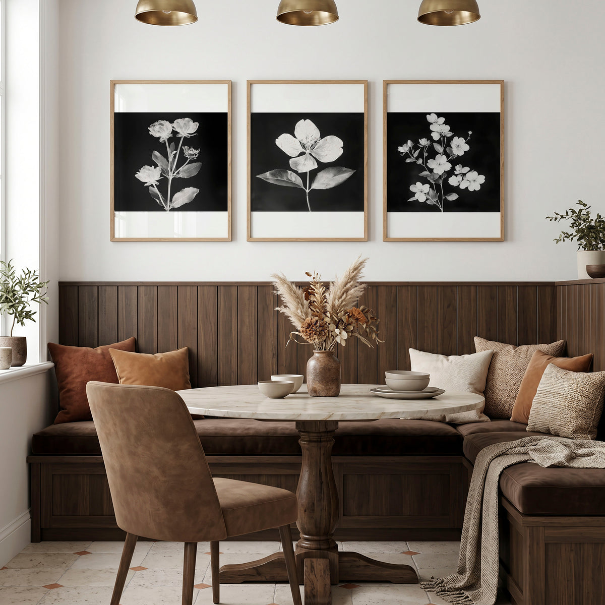Black Framed Wall Art French Country Botanical Floral wall art displayed on a wall in a styled room — view 2