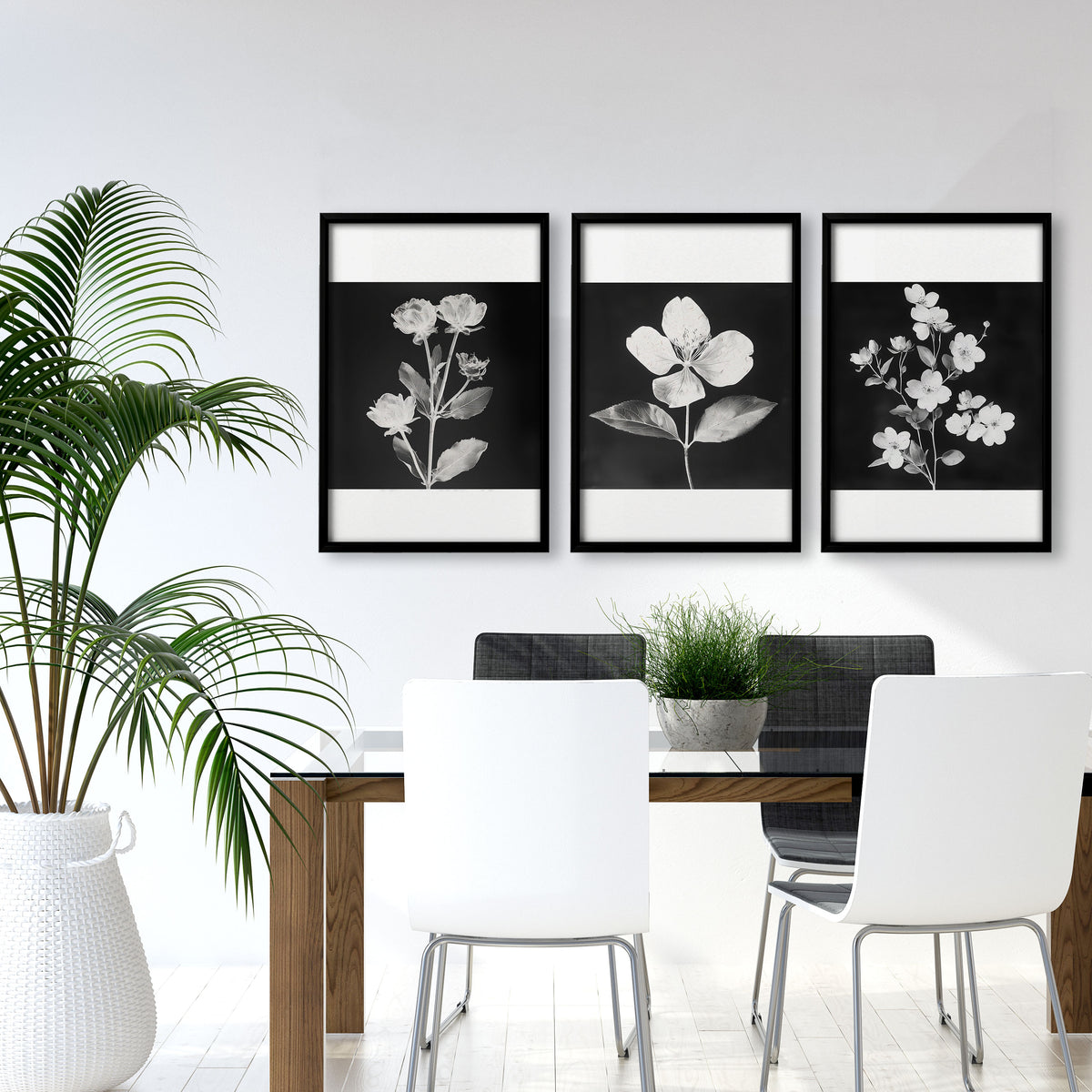 Black Framed Wall Art French Country Botanical Floral wall art displayed on a wall in a styled room — view 3