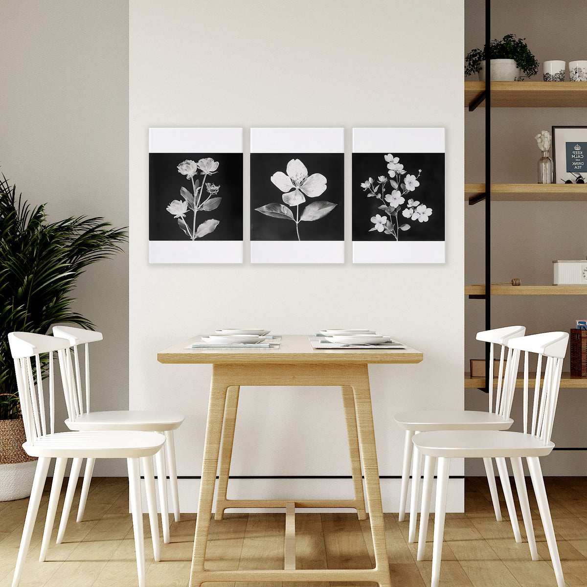Black Framed Wall Art French Country Botanical Floral wall art displayed on a wall in a styled room — view 4