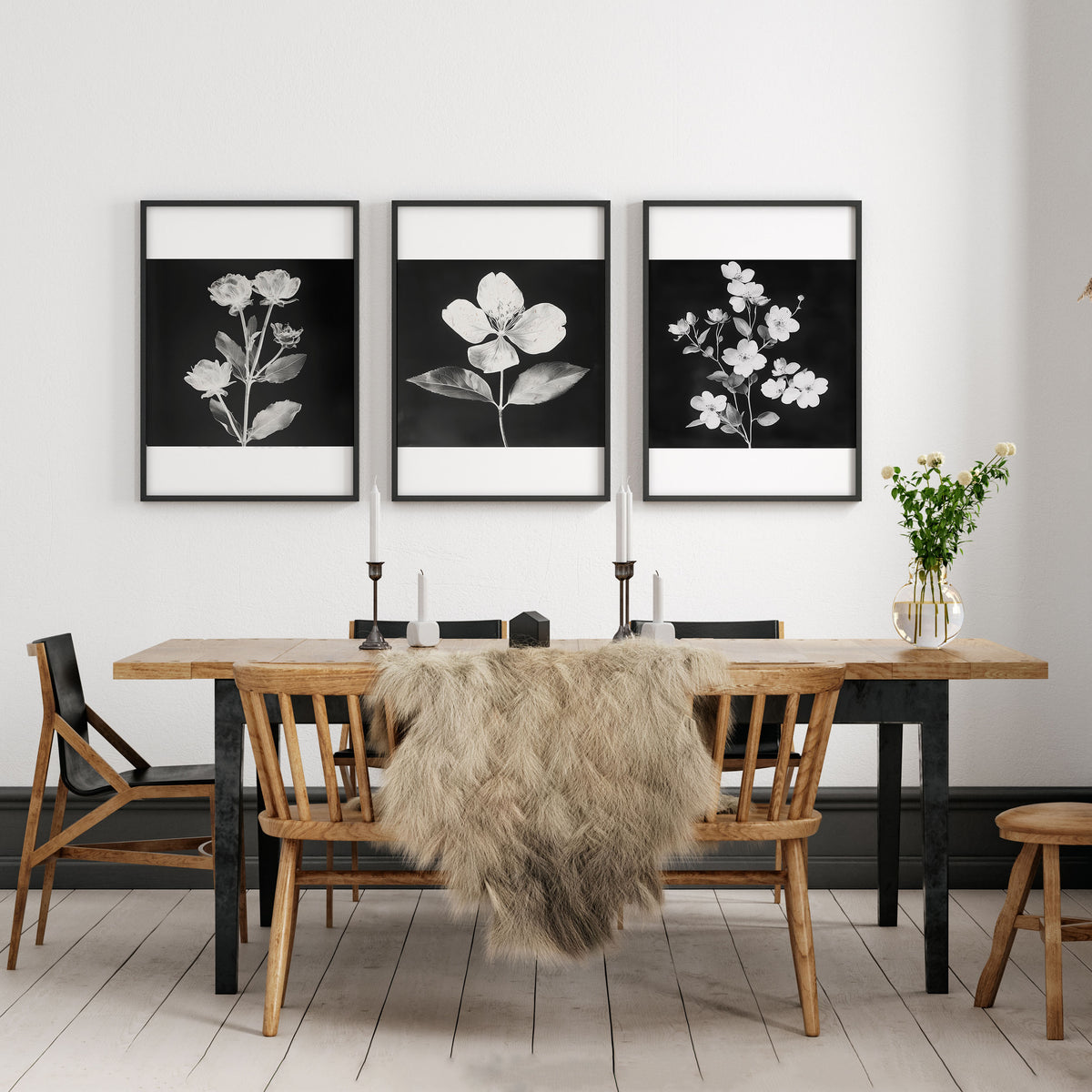 Black Framed Wall Art French Country Botanical Floral wall art displayed on a wall in a styled room — view 5