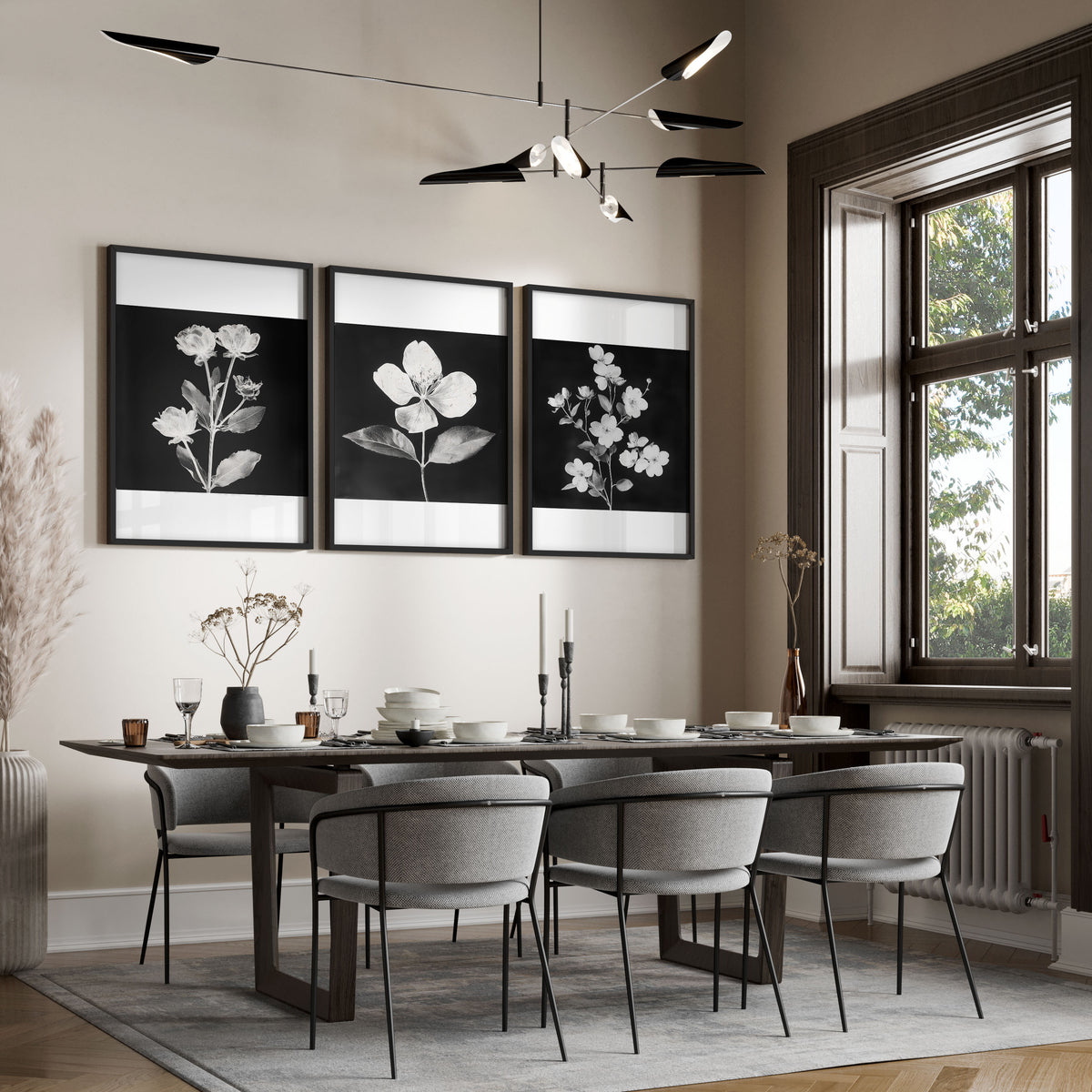 Black Framed Wall Art French Country Botanical Floral wall art displayed on a wall in a styled room — view 6