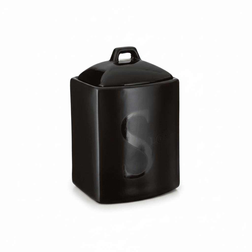 Black Text Sugar Jar