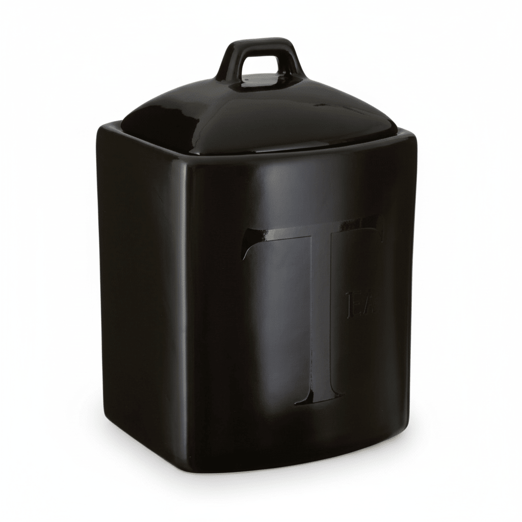 Black Text Tea Jar