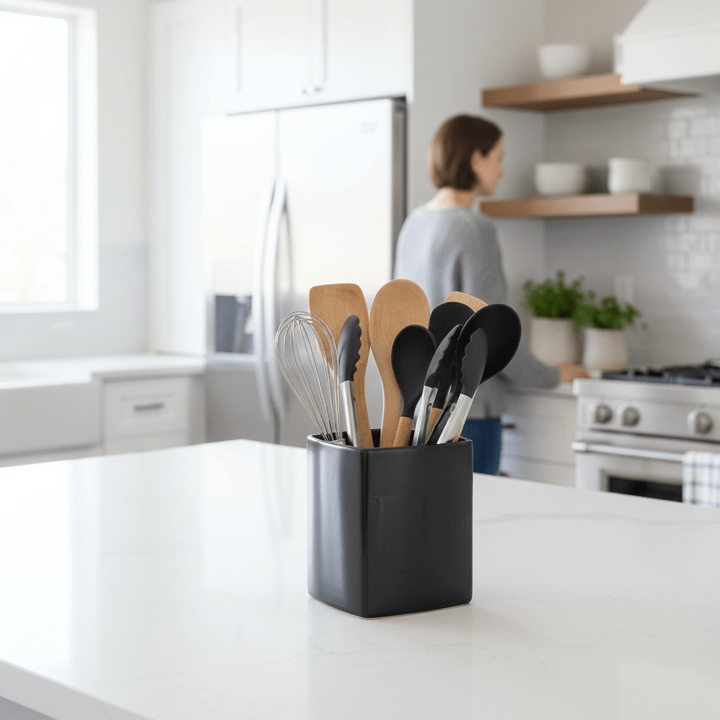 Black Text Utensil Holder