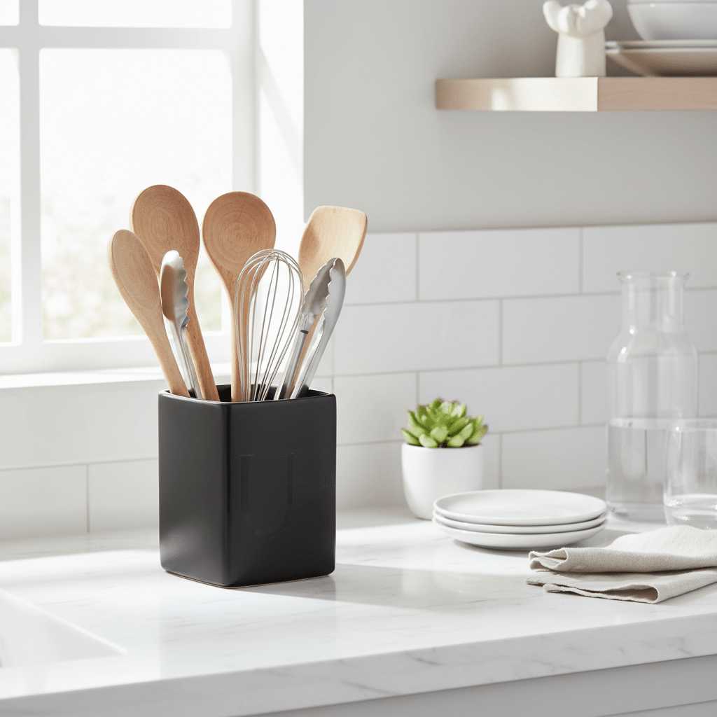Black Text Utensil Holder