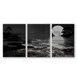 Black Wall Art Japandi Moonrise Over Water with Pine Silhouettes as a wrapped canvas