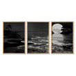 Black Wall Art Japandi Moonrise Over Water with Pine Silhouettes | Set of 3