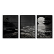 Black Wall Art Japandi Moonrise Over Water with Pine Silhouettes | Set of 3