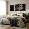 Black Wall Art Japandi Moonrise Over Water with Pine Silhouettes | Set of 3