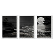 Black Wall Art Japandi Moonrise Over Water with Pine Silhouettes | Set of 3