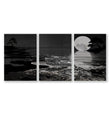 Black Wall Art Japandi Moonrise Over Water with Pine Silhouettes | Set of 3