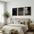 Black Wall Art Japandi Moonrise Over Water with Pine Silhouettes | Set of 3