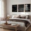 Black Wall Art Japandi Moonrise Over Water with Pine Silhouettes | Set of 3