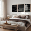 Black Wall Art Japandi Moonrise Over Water with Pine Silhouettes displayed on a wall in a styled room — view 4