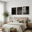Black Wall Art Japandi Moonrise Over Water with Pine Silhouettes displayed on a wall in a styled room — view 6