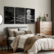 Black Wall Art Japandi Moonrise Over Water with Pine Silhouettes displayed on a wall in a styled room — view 9