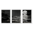 Black Wall Art Japandi Moonrise Over Water with Pine Silhouettes in a white frame
