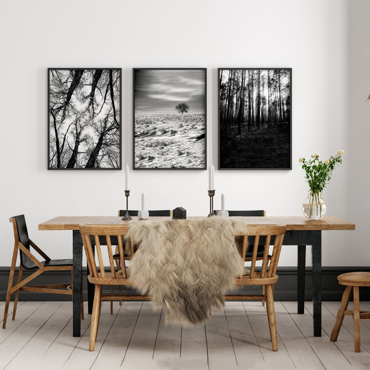 Black White Canvas wall art Forest & Winter Nature Photography Wall Art displayed on a wall in a styled room — view 2