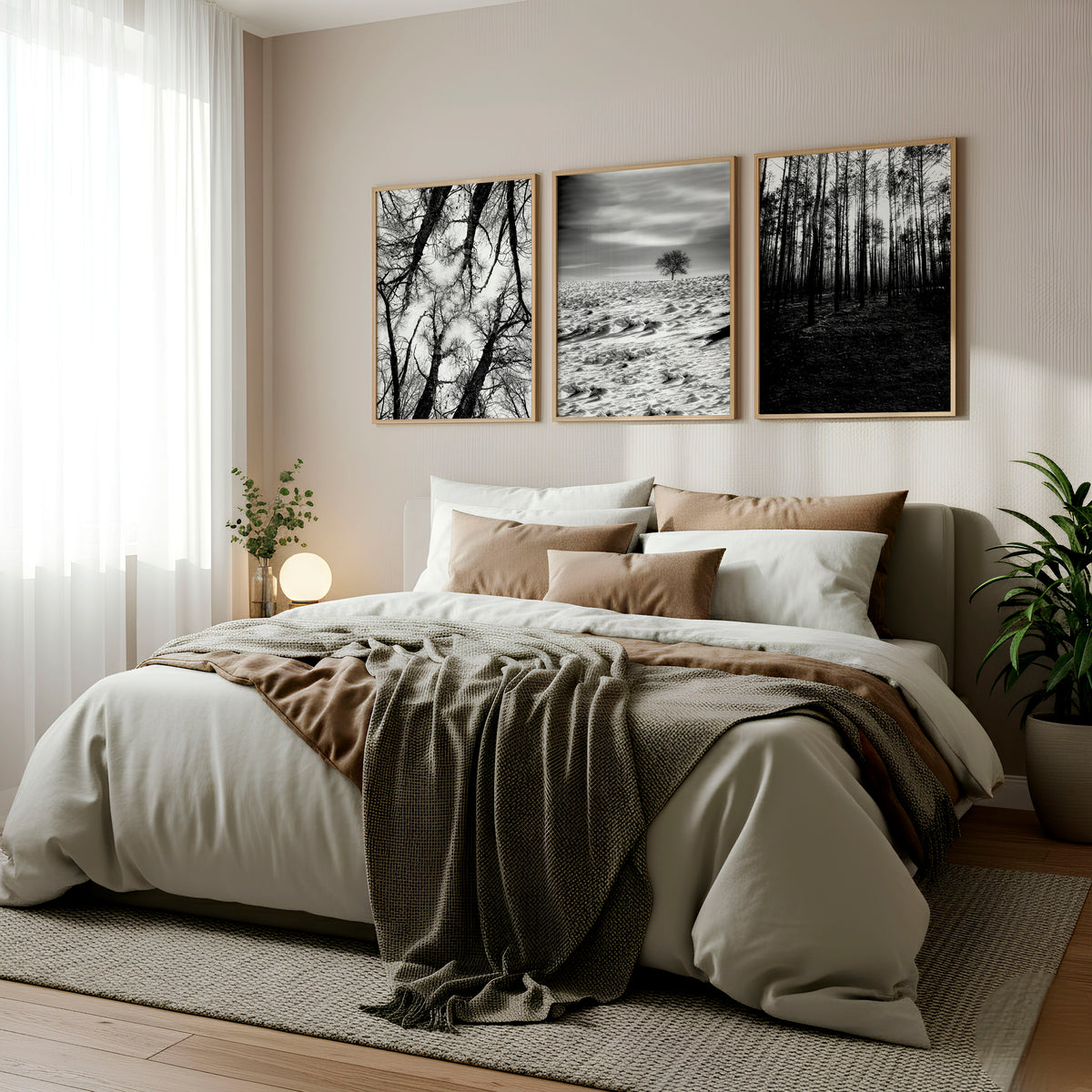 Black White Photography wall art | Winter Nature Landscape wall art displayed on a wall in a styled room — view 2